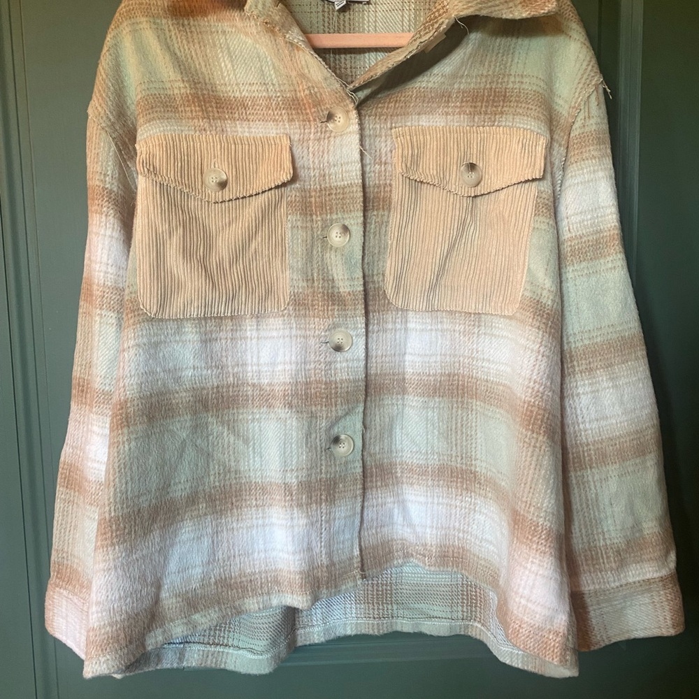 Plaid Tan, mint and Cream Women's Jacket